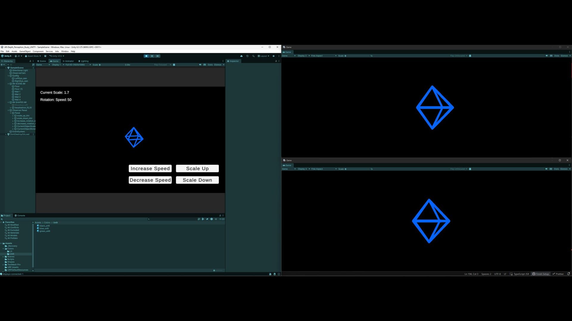 Unity stereoscopic rendering pipeline — left and right eye displays